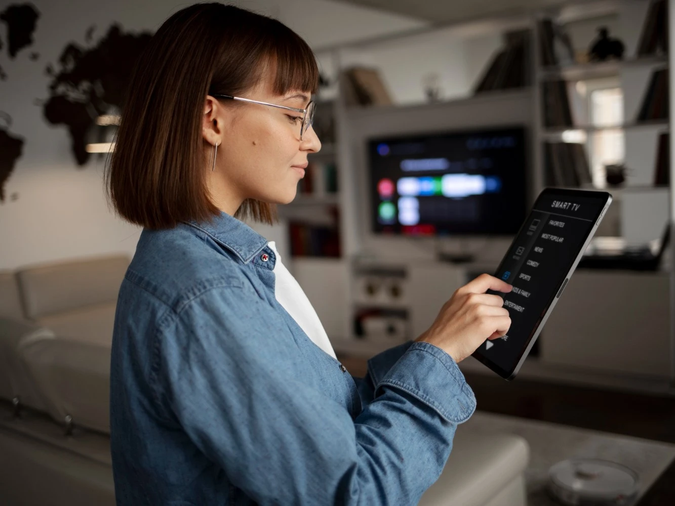 A-woman-in-a-living-room-uses-a-tablet-to-explore-energy-monitoring-trends-and-innovations